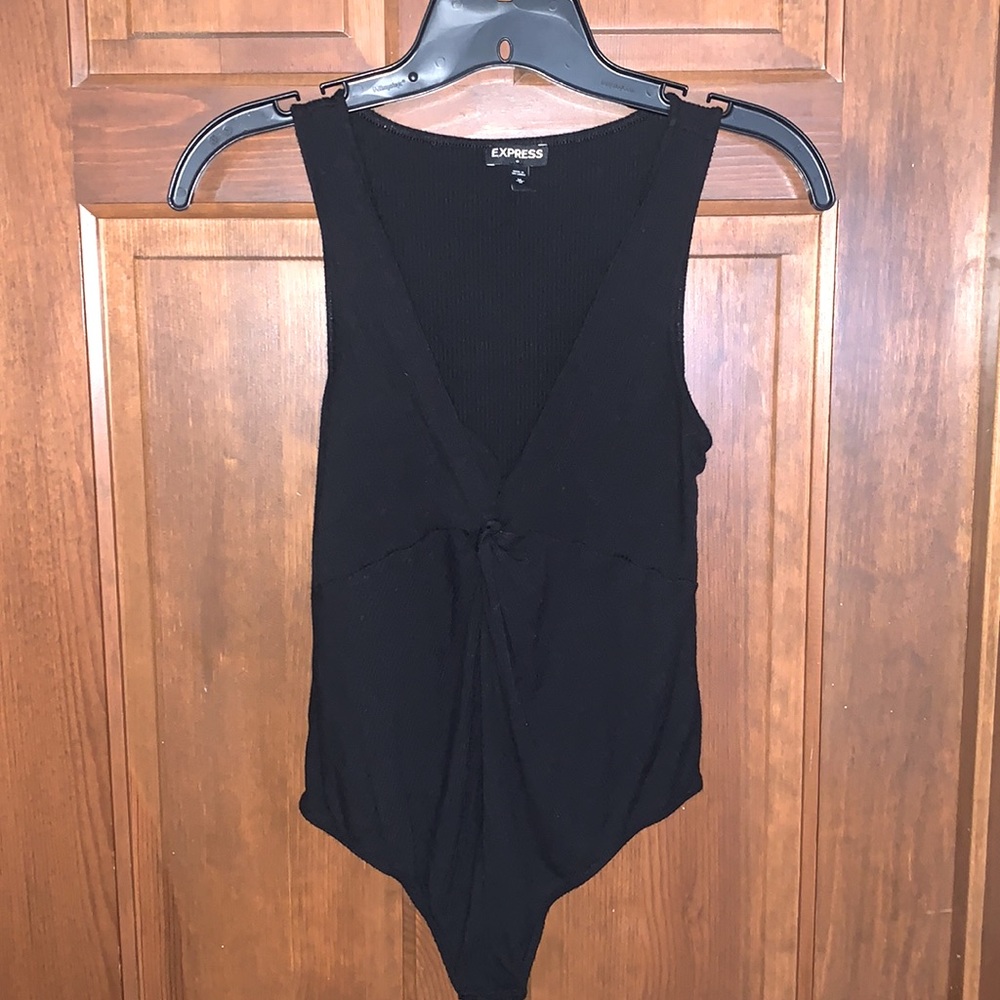 Express Black Ribbed Knot Bodysuit